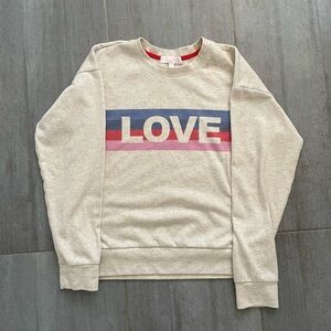 PJ Salvage Cream Crewneck with LOVE Graphic and Navy & Pink Stripes